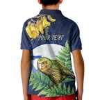 Kakapo New Zealand Personalised Kid Polo Shirt Kowhai Flower Silver Fern Maori Pattern