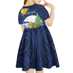 Kakapo New Zealand Personalised Kid Short Sleeve Dress Kowhai Flower Silver Fern Maori Pattern