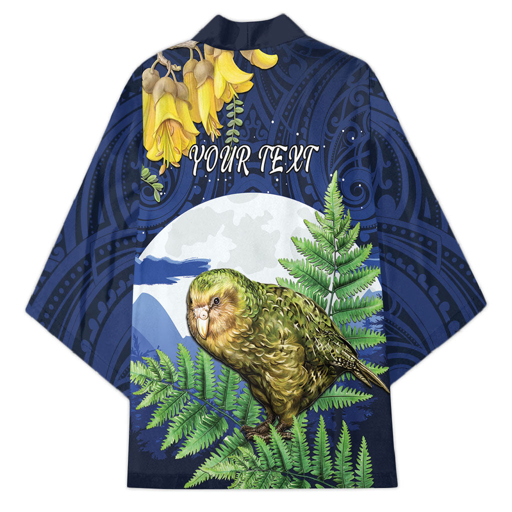 Kakapo New Zealand Personalised Kimono Kowhai Flower Silver Fern Maori Pattern