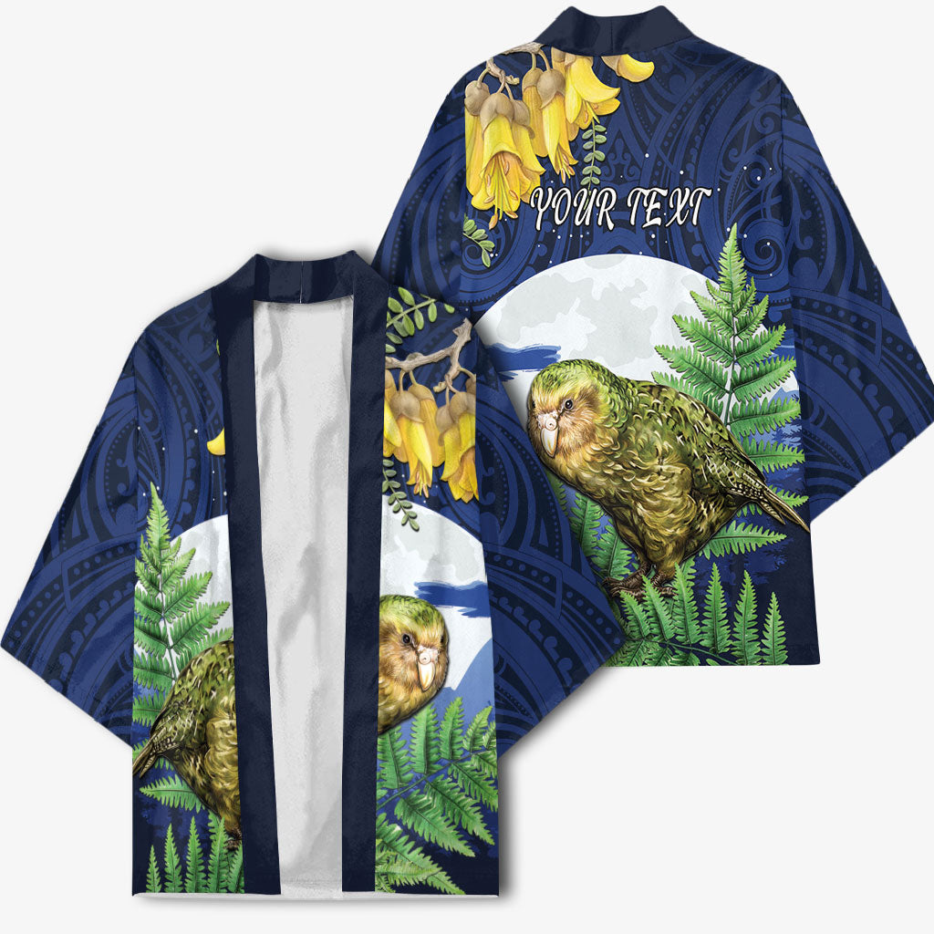 Kakapo New Zealand Personalised Kimono Kowhai Flower Silver Fern Maori Pattern