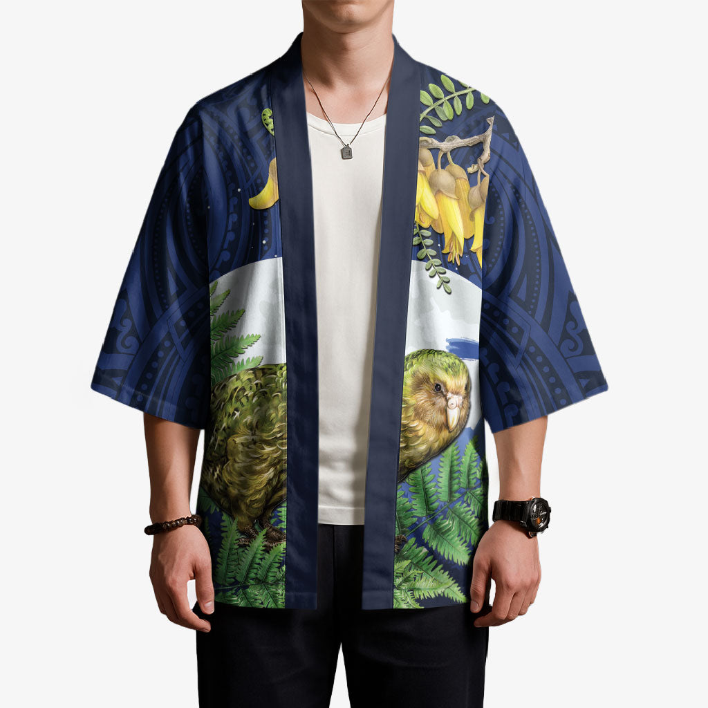 Kakapo New Zealand Personalised Kimono Kowhai Flower Silver Fern Maori Pattern