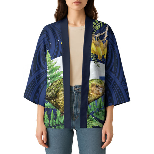 Kakapo New Zealand Personalised Kimono Kowhai Flower Silver Fern Maori Pattern