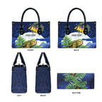Kakapo New Zealand Personalised Leather Bag Kowhai Flower Silver Fern Maori Pattern