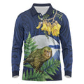 Kakapo New Zealand Personalised Long Sleeve Polo Shirt Kowhai Flower Silver Fern Maori Pattern