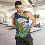 Kakapo New Zealand Personalised Men Tank Top Kowhai Flower Silver Fern Maori Pattern