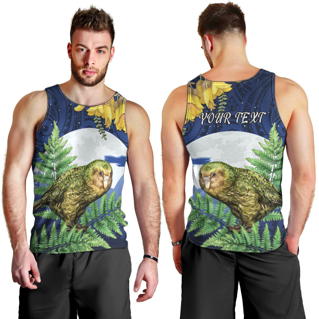 Kakapo New Zealand Personalised Men Tank Top Kowhai Flower Silver Fern Maori Pattern