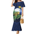Kakapo New Zealand Personalised Mermaid Dress Kowhai Flower Silver Fern Maori Pattern