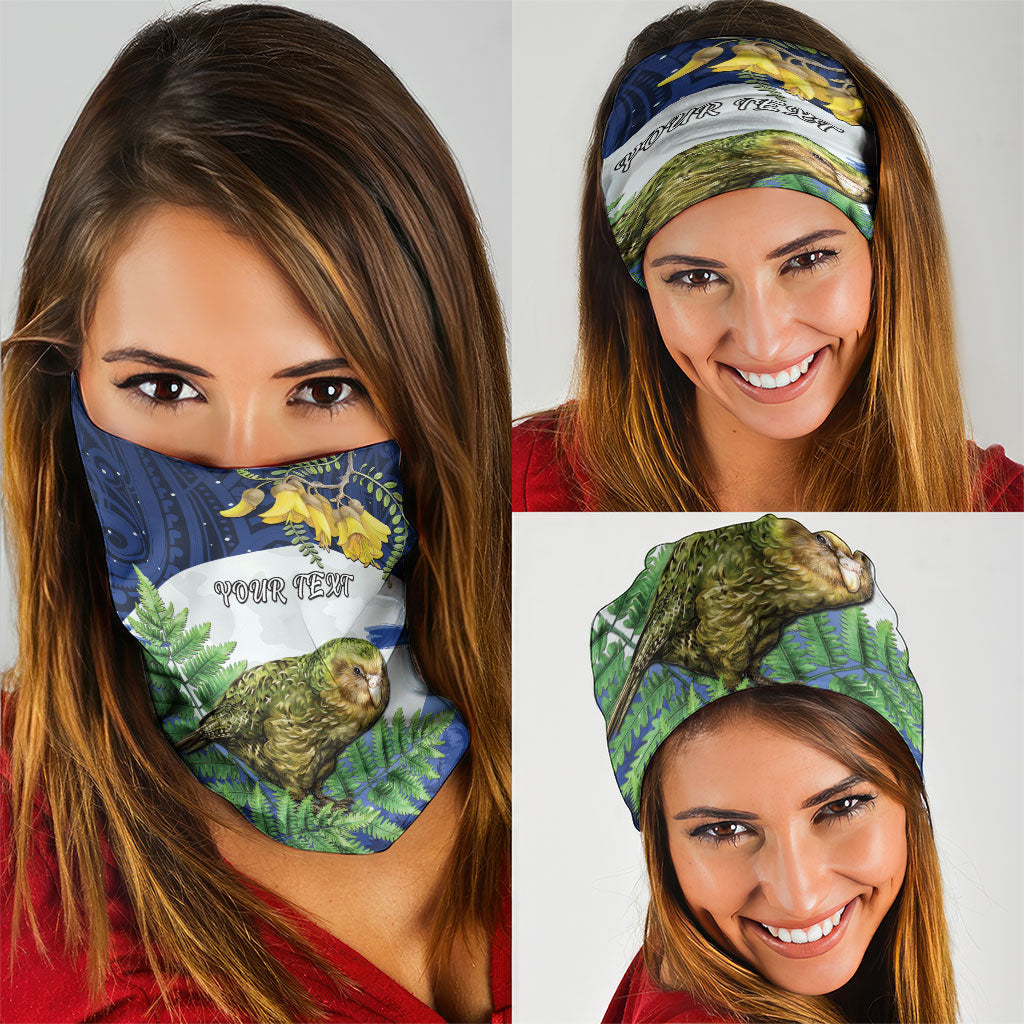 Kakapo New Zealand Personalised Neck Gaiter Kowhai Flower Silver Fern Maori Pattern