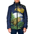 Kakapo New Zealand Personalised Padded Jacket Kowhai Flower Silver Fern Maori Pattern
