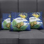 Kakapo New Zealand Personalised Pillow Cover Kowhai Flower Silver Fern Maori Pattern