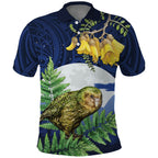 Kakapo New Zealand Personalised Polo Shirt Kowhai Flower Silver Fern Maori Pattern