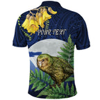 Kakapo New Zealand Personalised Polo Shirt Kowhai Flower Silver Fern Maori Pattern