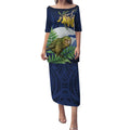 Kakapo New Zealand Personalised Puletasi Kowhai Flower Silver Fern Maori Pattern