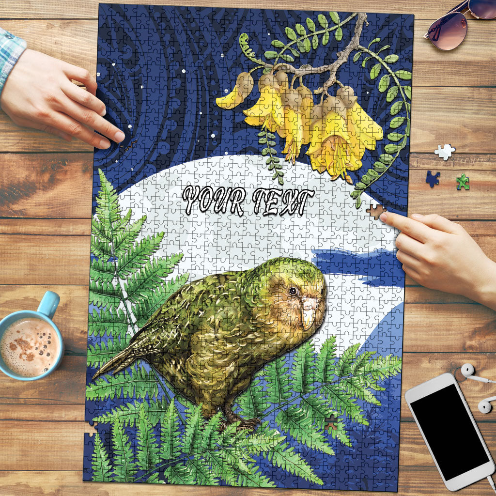 Kakapo New Zealand Personalised Puzzle Kowhai Flower Silver Fern Maori Pattern