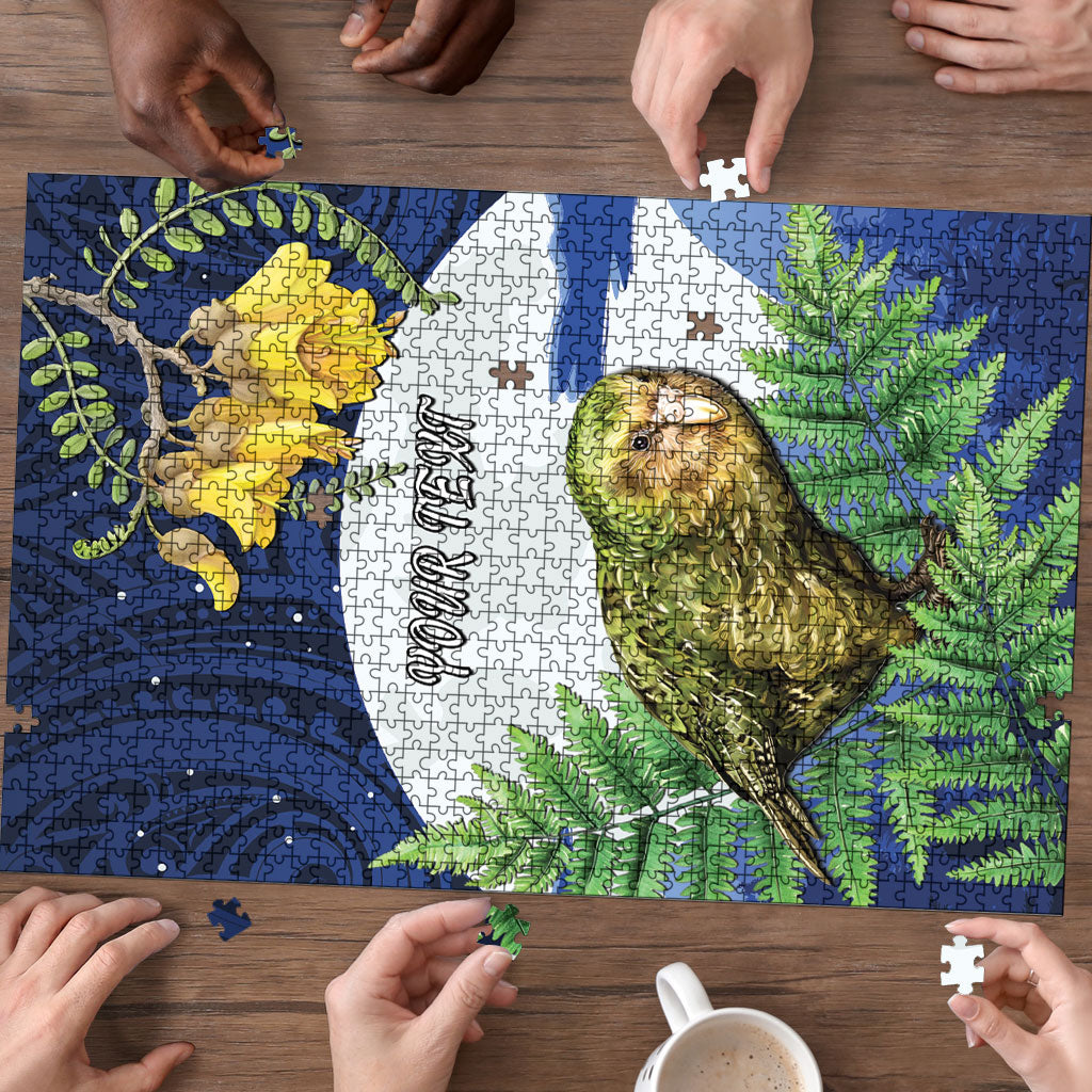 Kakapo New Zealand Personalised Puzzle Kowhai Flower Silver Fern Maori Pattern