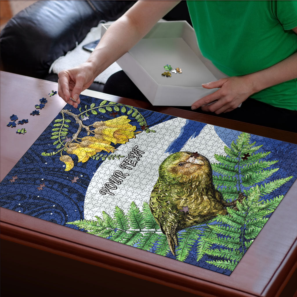 Kakapo New Zealand Personalised Puzzle Kowhai Flower Silver Fern Maori Pattern