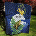 Kakapo New Zealand Personalised Quilt Kowhai Flower Silver Fern Maori Pattern