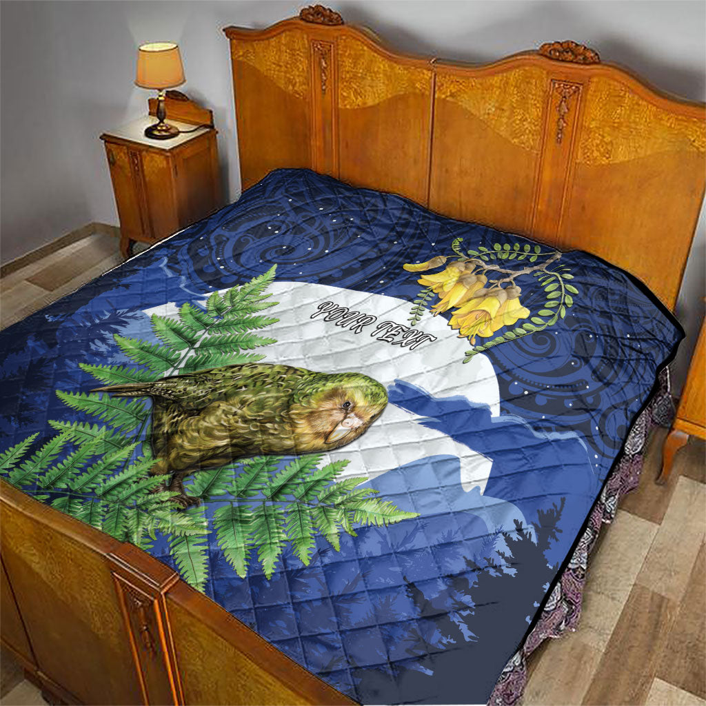 Kakapo New Zealand Personalised Quilt Kowhai Flower Silver Fern Maori Pattern