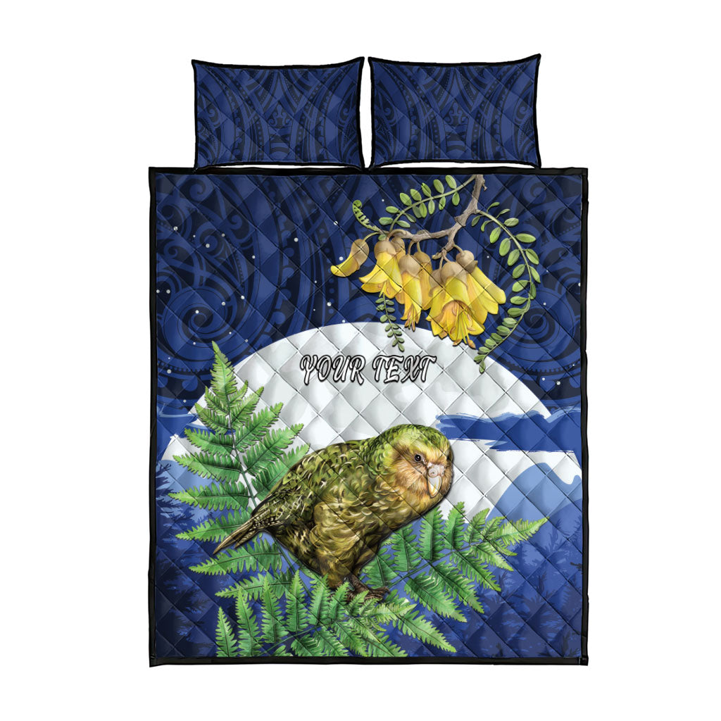 Kakapo New Zealand Personalised Quilt Bed Set Kowhai Flower Silver Fern Maori Pattern