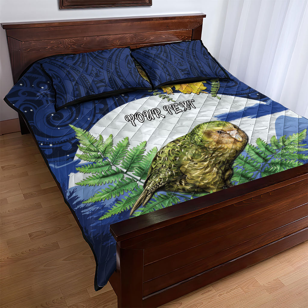 Kakapo New Zealand Personalised Quilt Bed Set Kowhai Flower Silver Fern Maori Pattern