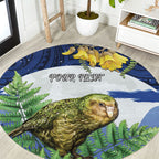 Kakapo New Zealand Personalised Round Carpet Kowhai Flower Silver Fern Maori Pattern
