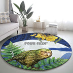Kakapo New Zealand Personalised Round Carpet Kowhai Flower Silver Fern Maori Pattern