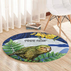 Kakapo New Zealand Personalised Round Carpet Kowhai Flower Silver Fern Maori Pattern