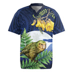 Kakapo New Zealand Personalised Rugby Jersey Kowhai Flower Silver Fern Maori Pattern