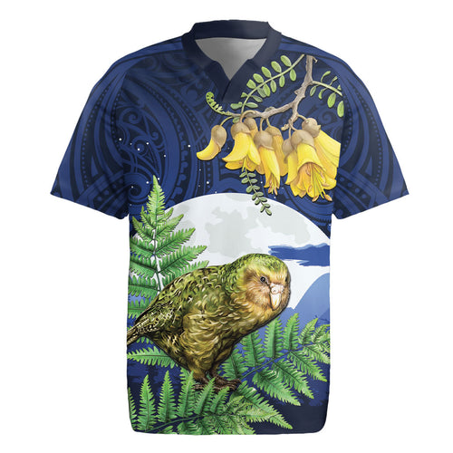 Kakapo New Zealand Personalised Rugby Jersey Kowhai Flower Silver Fern Maori Pattern