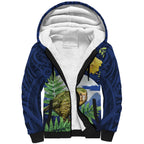 Kakapo New Zealand Personalised Sherpa Hoodie Kowhai Flower Silver Fern Maori Pattern