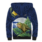 Kakapo New Zealand Personalised Sherpa Hoodie Kowhai Flower Silver Fern Maori Pattern