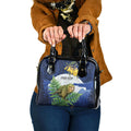 Kakapo New Zealand Personalised Shoulder Handbag Kowhai Flower Silver Fern Maori Pattern