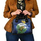 Kakapo New Zealand Personalised Shoulder Handbag Kowhai Flower Silver Fern Maori Pattern