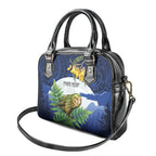 Kakapo New Zealand Personalised Shoulder Handbag Kowhai Flower Silver Fern Maori Pattern