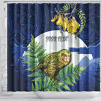 Kakapo New Zealand Personalised Shower Curtain Kowhai Flower Silver Fern Maori Pattern