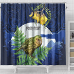 Kakapo New Zealand Personalised Shower Curtain Kowhai Flower Silver Fern Maori Pattern