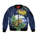 Kakapo New Zealand Personalised Sleeve Zip Bomber Jacket Kowhai Flower Silver Fern Maori Pattern