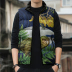 Kakapo New Zealand Personalised Sleeveless Puffer Jacket Kowhai Flower Silver Fern Maori Pattern