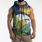 Kakapo New Zealand Personalised Sleeveless Zip Hoodie Kowhai Flower Silver Fern Maori Pattern