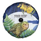 Kakapo New Zealand Personalised Spare Tire Cover Kowhai Flower Silver Fern Maori Pattern