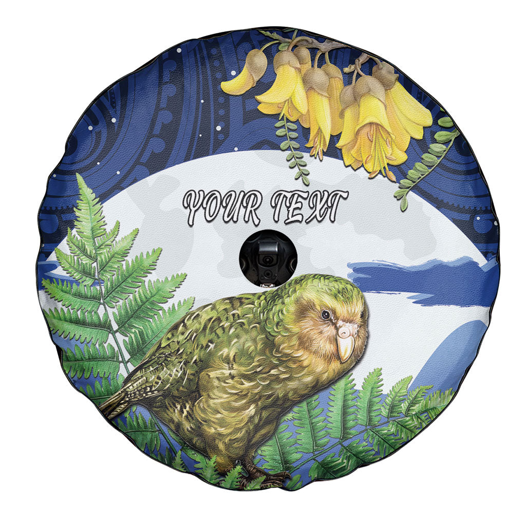 Kakapo New Zealand Personalised Spare Tire Cover Kowhai Flower Silver Fern Maori Pattern