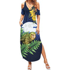 Kakapo New Zealand Personalised Summer Maxi Dress Kowhai Flower Silver Fern Maori Pattern