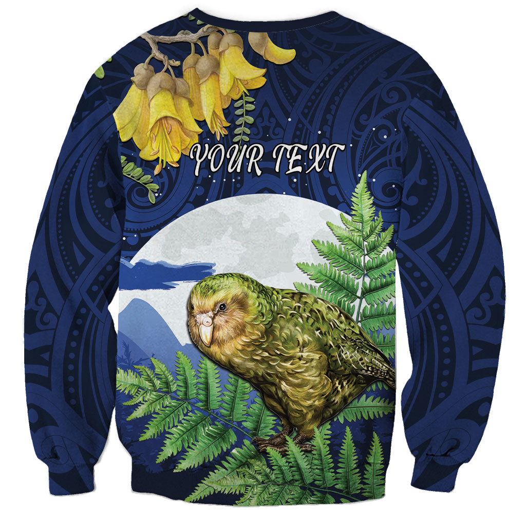 Kakapo New Zealand Personalised Sweatshirt Kowhai Flower Silver Fern Maori Pattern