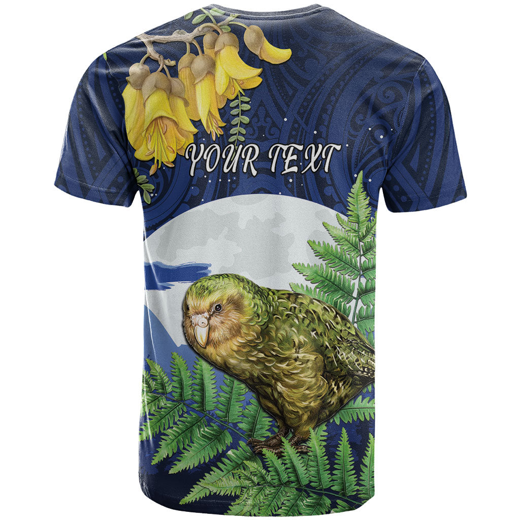 Kakapo New Zealand Personalised T Shirt Kowhai Flower Silver Fern Maori Pattern
