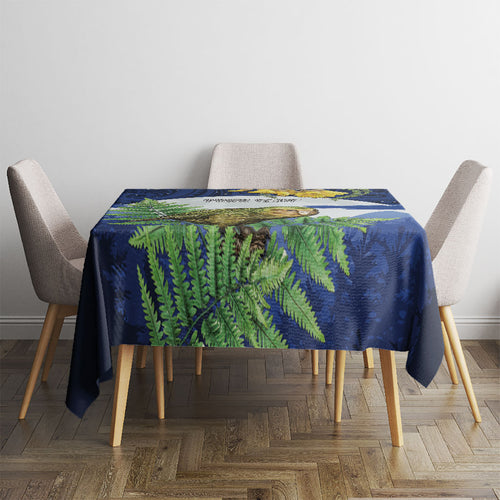 Kakapo New Zealand Personalised Tablecloth Kowhai Flower Silver Fern Maori Pattern