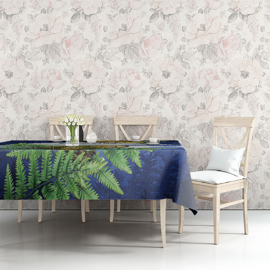 Kakapo New Zealand Personalised Tablecloth Kowhai Flower Silver Fern Maori Pattern