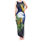 Kakapo New Zealand Personalised Tank Maxi Dress Kowhai Flower Silver Fern Maori Pattern