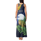 Kakapo New Zealand Personalised Tank Maxi Dress Kowhai Flower Silver Fern Maori Pattern