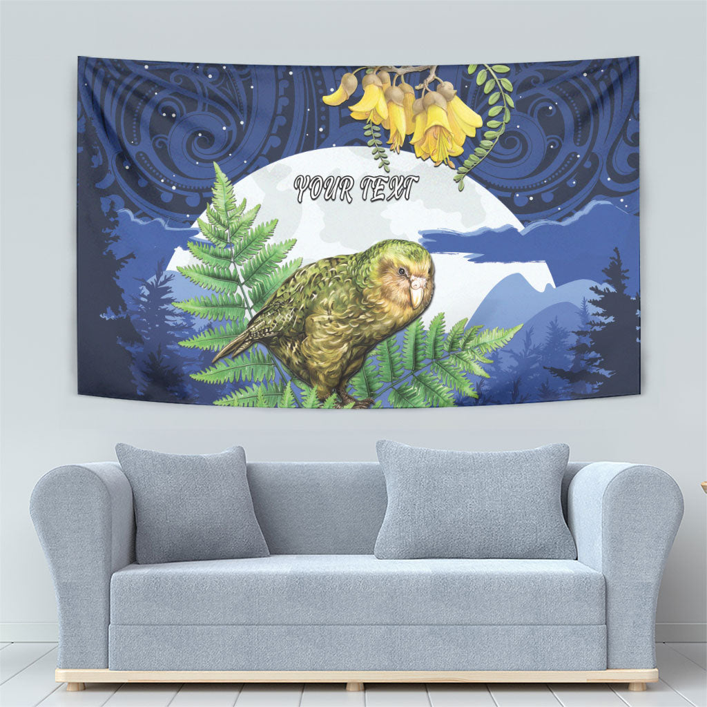 Kakapo New Zealand Personalised Tapestry Kowhai Flower Silver Fern Maori Pattern