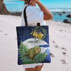 Kakapo New Zealand Personalised Tote Bag Kowhai Flower Silver Fern Maori Pattern